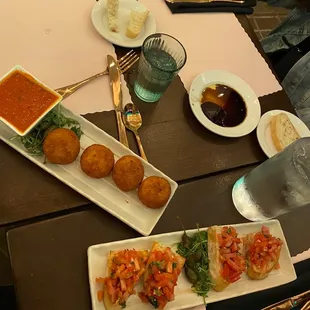 Bruschetta and rice balls