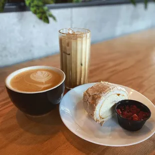 Vanilla Lattes (hot and iced) and Meringue Roulade!