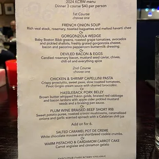 Restaurant week menu