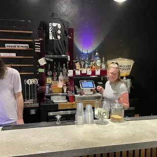 Eli and Addi manning the bar.