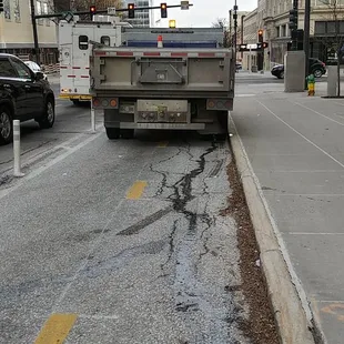 OPPD truck blocking both lanes of the Market to Midtown bikeway, because they can.