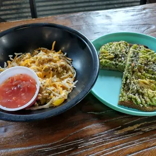 Breakfast bowl and Avocado  toast.  Yum!
