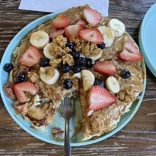 Pictured is peanut butter power pancakes.