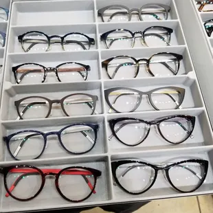 Lots of frames and glasses to choose from.