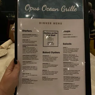 Dinner menu