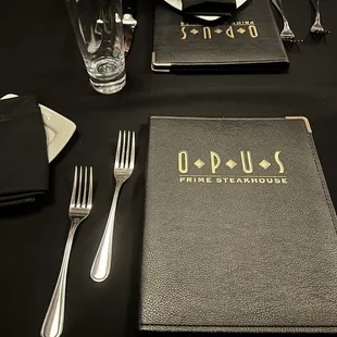 a menu and utensils