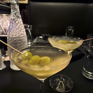 Dirty Martini's made with Gin - nicely done with the right amount of vermouth and olive juice