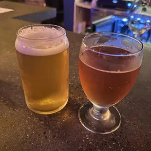 Pilsner (left) and cherry apple cider (right)