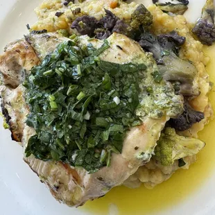 Grilled Chicken Breast  Herbed lentils, roasted cauliflower, topped with gremolata sauce