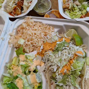 Taco special #2: 2 fish, rice, salad