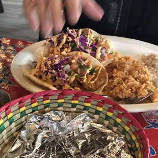 Fish tacos rice n beans
