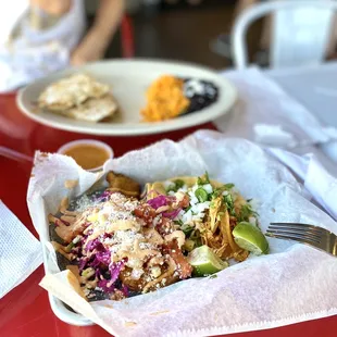 Fish toco and chicken tinga taco - delish