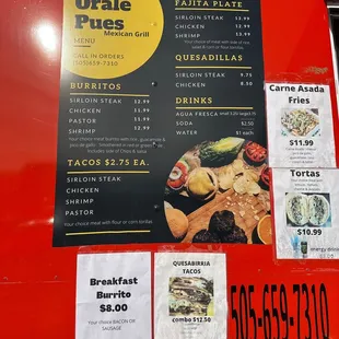 menu and prices