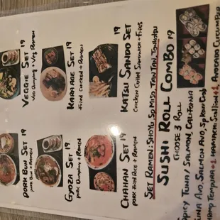 menu, sushi and sashimi