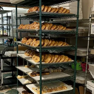 Racks of delicious cinnamon rolls