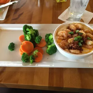 Shrimp and (very thin, runny) grits