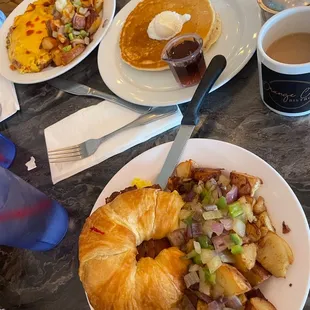 Meat skillet &amp; croissant breakfast