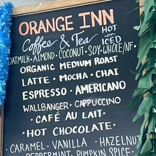 Coffee menu