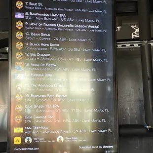 Beer menu