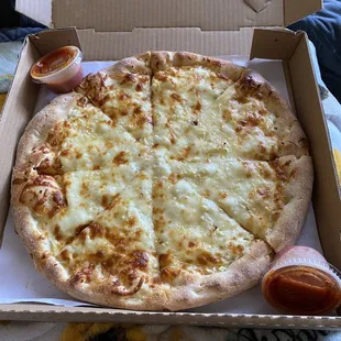 Three cheese white pizza