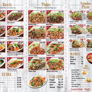 Menu (Bowls, Plates, Combos, Ramen, Yaki Udon, Sides, drinks)