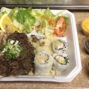 Half and half plate w/brown rice $11ish