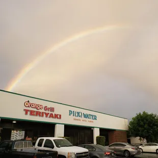 a rainbow in the sky