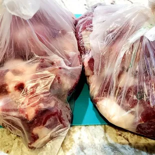 Meat cut and packaged in 2 lbs. bags.