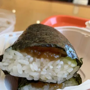 Spam Masubi with bbq (more like a teriyaki) sauce