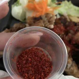 Chicken  Teriyaki Plate w/ red pepper  flakes