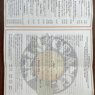 Menu from April 2024