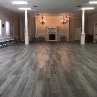 Showing off the new flooring and banquet chairs. It's a lovely space!