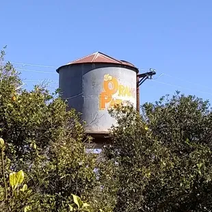 a water tower in the distance
