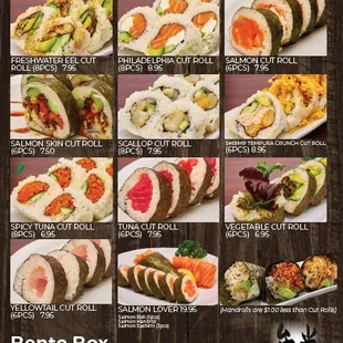 sushi and sashimi, menu