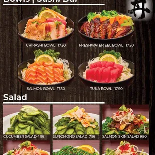 sushi and sashimi, menu