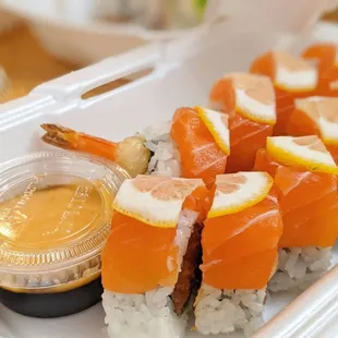 a close up of a sushi