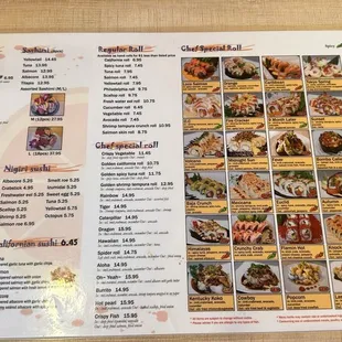 Menu as of March 2024