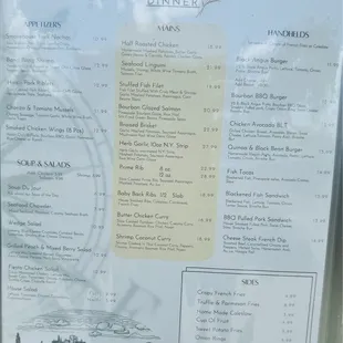 Dinner menu