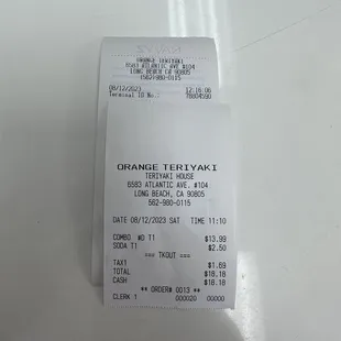 a receipt on a table