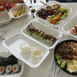 Teriyaki bowls, sushi rolls