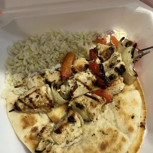 Chicken kabob with rice