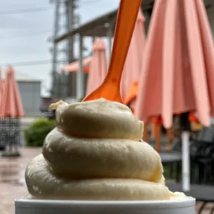 a hand holding a cup of ice cream