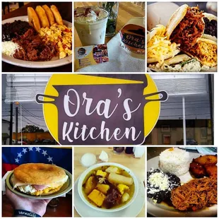 a collage of different food items