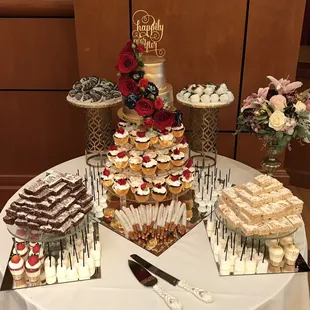 Dessert table at Orchard Creek Ballroom by SpiderMonkey's Dessert Studio  IG: SpiderMonkey_Art FB: SpiderMonkey Art