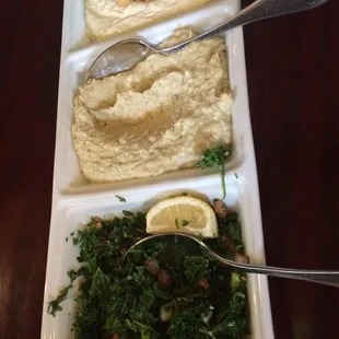 Sampler part 1 ... The Tabola , hummus and baba ghanoj tasted really good but the rest of the food did not