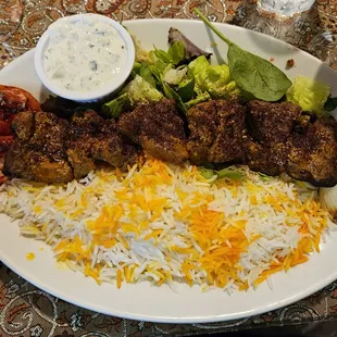 The Barg with salad and rice