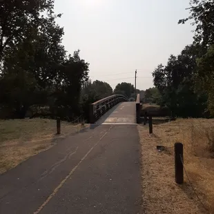 Behind the skate park the trail continues over the bridge and connects to the big bike trail.