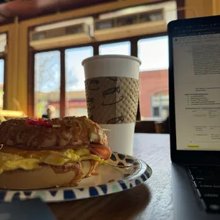 Bagel sandwich and coffee