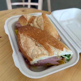 Pastrami sandwich on baguette