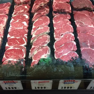 Bone out Rib-eyes, delmonico cut, and bone out New York cuts.